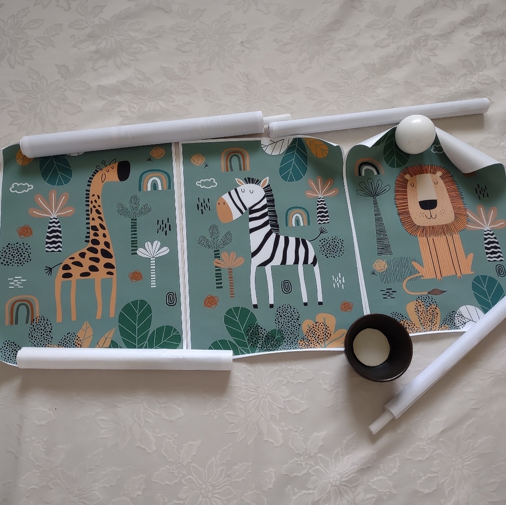 3 posters safari animal print green colored canvas